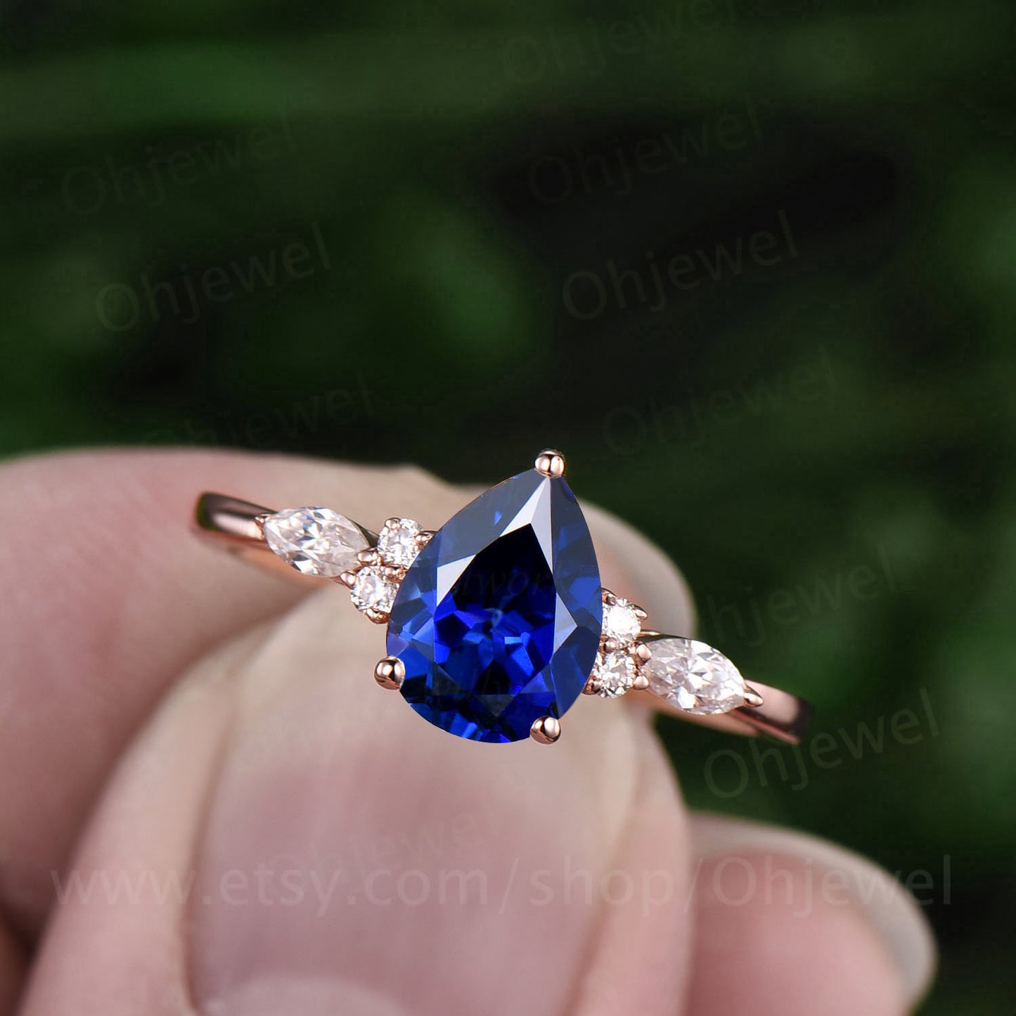 6x8mm pear sapphire ring for women unique vintage sapphire engagement ring rose gold sapphire jewelry art deco moissanite ring bridal gift