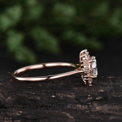 Vintage moissanite engagement ring round 1ct moissanite rings for women rose gold unique halo ring jewelry wedding bridal anniversary gift