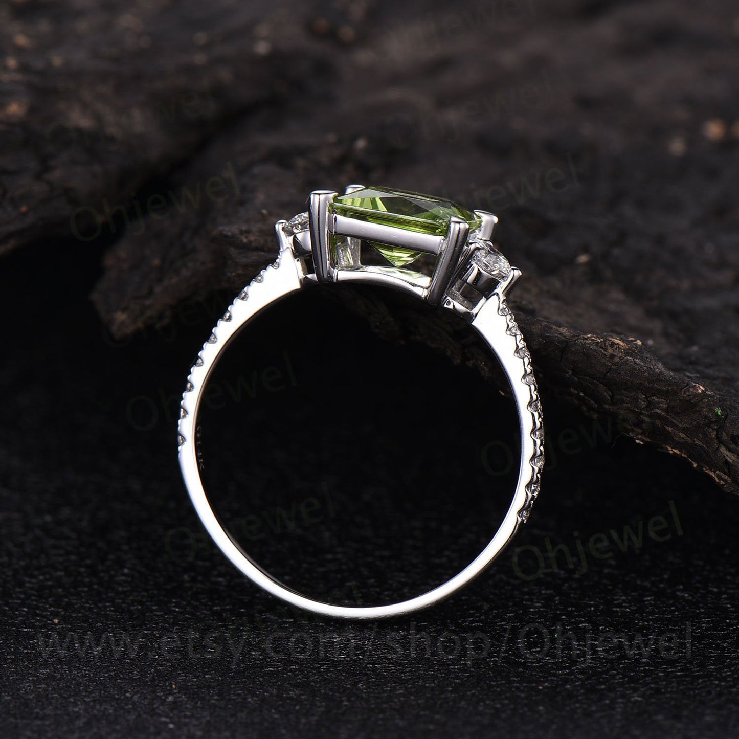 Princess cut engagement ring vintage peridot engagement ring moissanite rings for women solid white gold birthday gift peridot jewelry