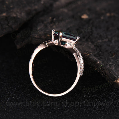7mm Princess cut emerald engagement ring rose gold emerald rings for women vintage unique ring emerald jewelry May birthstone ring gift