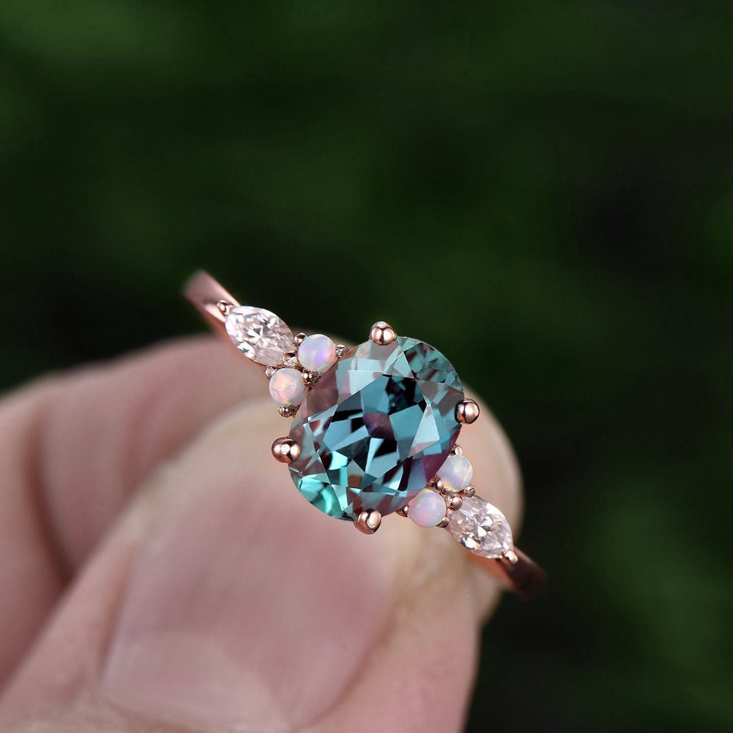 Color change Alexandrite engagement ring vintage opal ring marquise moissanite ring for women opal jewelry rose gold ring bridal ring gift