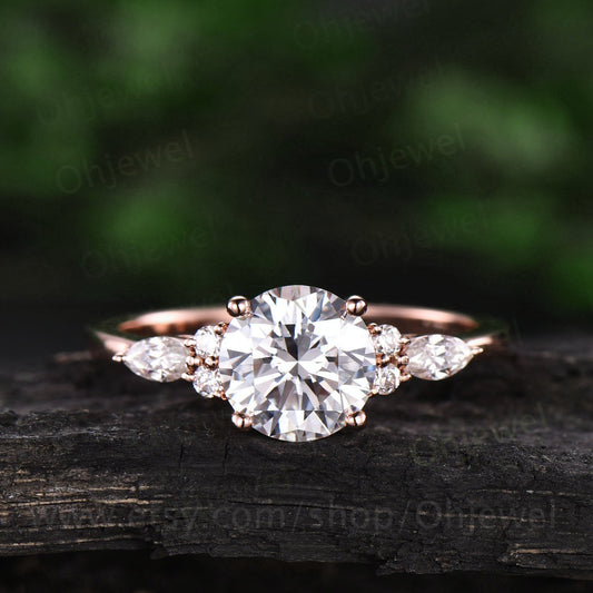 Vintage moissanite engagement ring unique marquise moissanite ring for women rose gold 925 sterling silver bridal anniversary ring gift