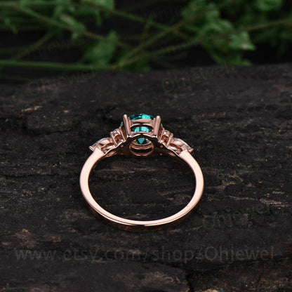 7mm round emerald ring for women vintage emerald engagement ring rose gold marquise moissanite ring emerald jewelry 7 stone ring bridal ring