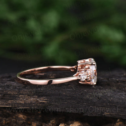 Vintage oval cut moissanite engagement ring art deco rose gold marquise cut moissanite ring for women unique wedding anniversary ring gift