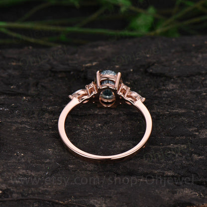 6x8mm oval emerald ring for women vintage emerald engagement ring rose gold marquise moissanite ring May birthstone ring emerald jewelry