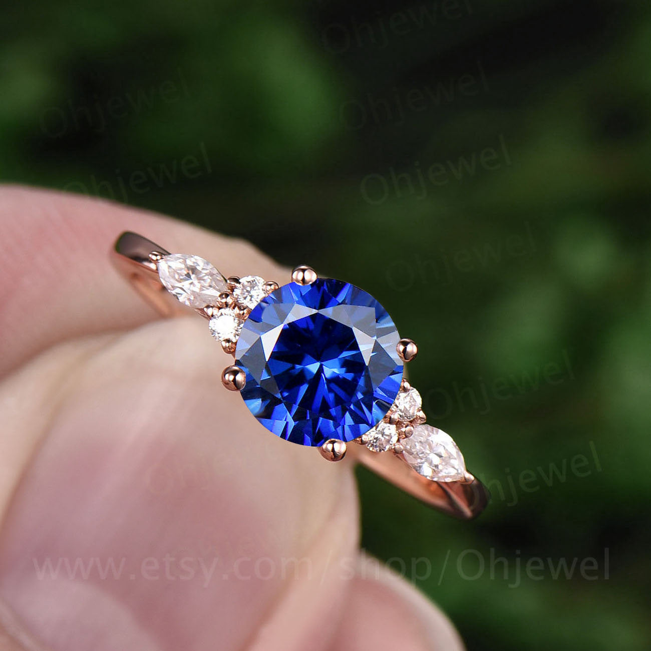 7mm round sapphire ring for women unique vintage sapphire engagement ring rose gold sapphire jewelry art deco moissanite ring wedding gift