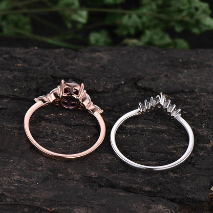 2pcs alexandrite engagement ring set vintage alexandrite ring set for women rose gold marquise moissanite ring set bridal ring set jewelry