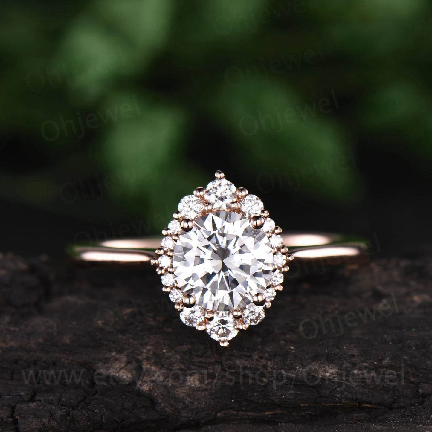 Vintage moissanite engagement ring round 1ct moissanite rings for women rose gold unique halo ring jewelry wedding bridal anniversary gift