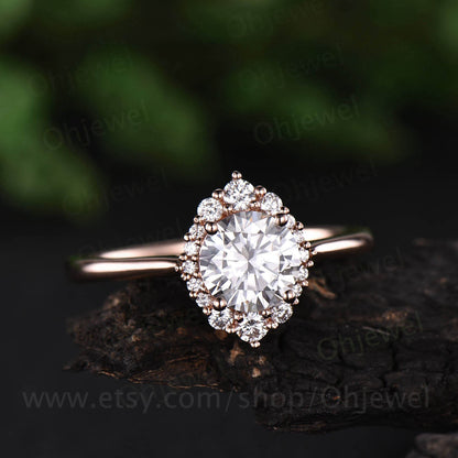 Vintage moissanite engagement ring round 1ct moissanite rings for women rose gold unique halo ring jewelry wedding bridal anniversary gift