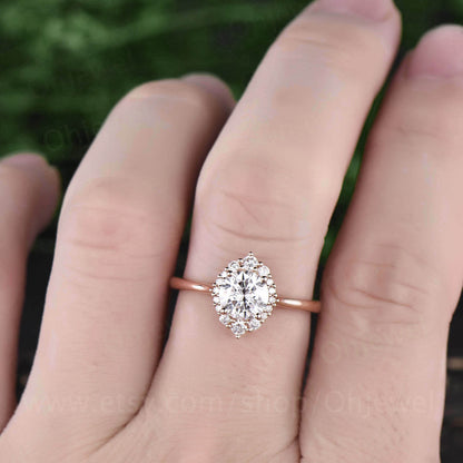 Vintage moissanite engagement ring round 1ct moissanite rings for women rose gold unique halo ring jewelry wedding bridal anniversary gift