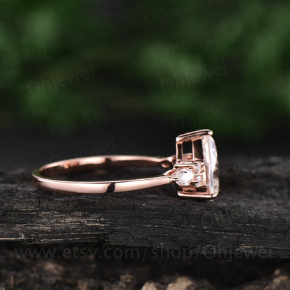 Pear shaped moonstone ring vintage moonstone engagement ring unique moissanite ring for women rose gold ring June birthstone jewelry gift