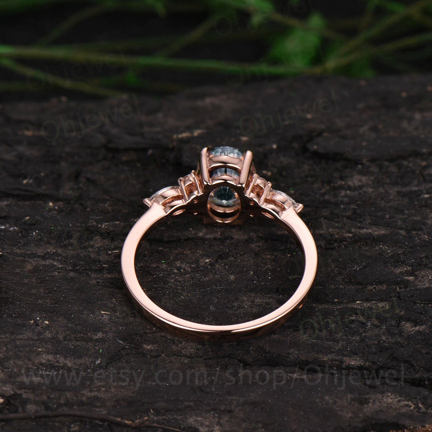 Unique vintage moss agate engagement ring for women marquise ring moissanite ring solid rose gold ring custom jewelry anniversary ring gift