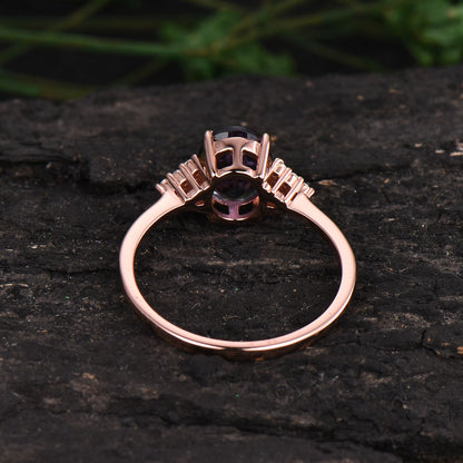 Vintage black rutilated quartz engagement ring solid rose ring real diamond ring women jewelry black stone ring bridal ring anniversary gift