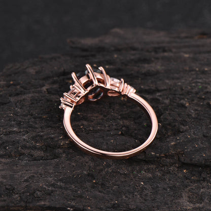 Vintage black rutilated quartz engagement ring five stone rose gold ring unique moissanite ring black stone ring wedding anniversary ring