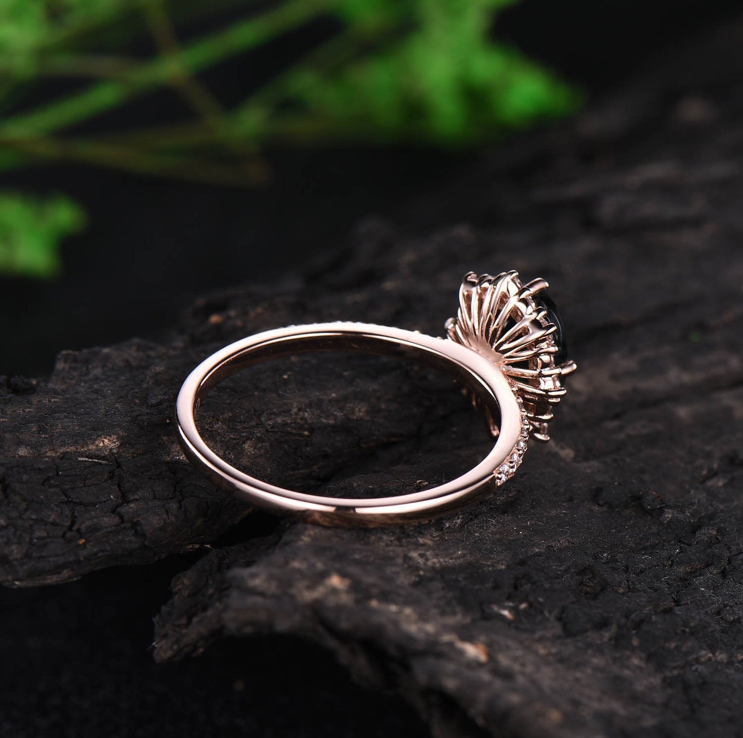 Vintage black rutilated quartz engagement ring moissanite unique best engagement ring rose gold ring for women dainty jewelry promise ring