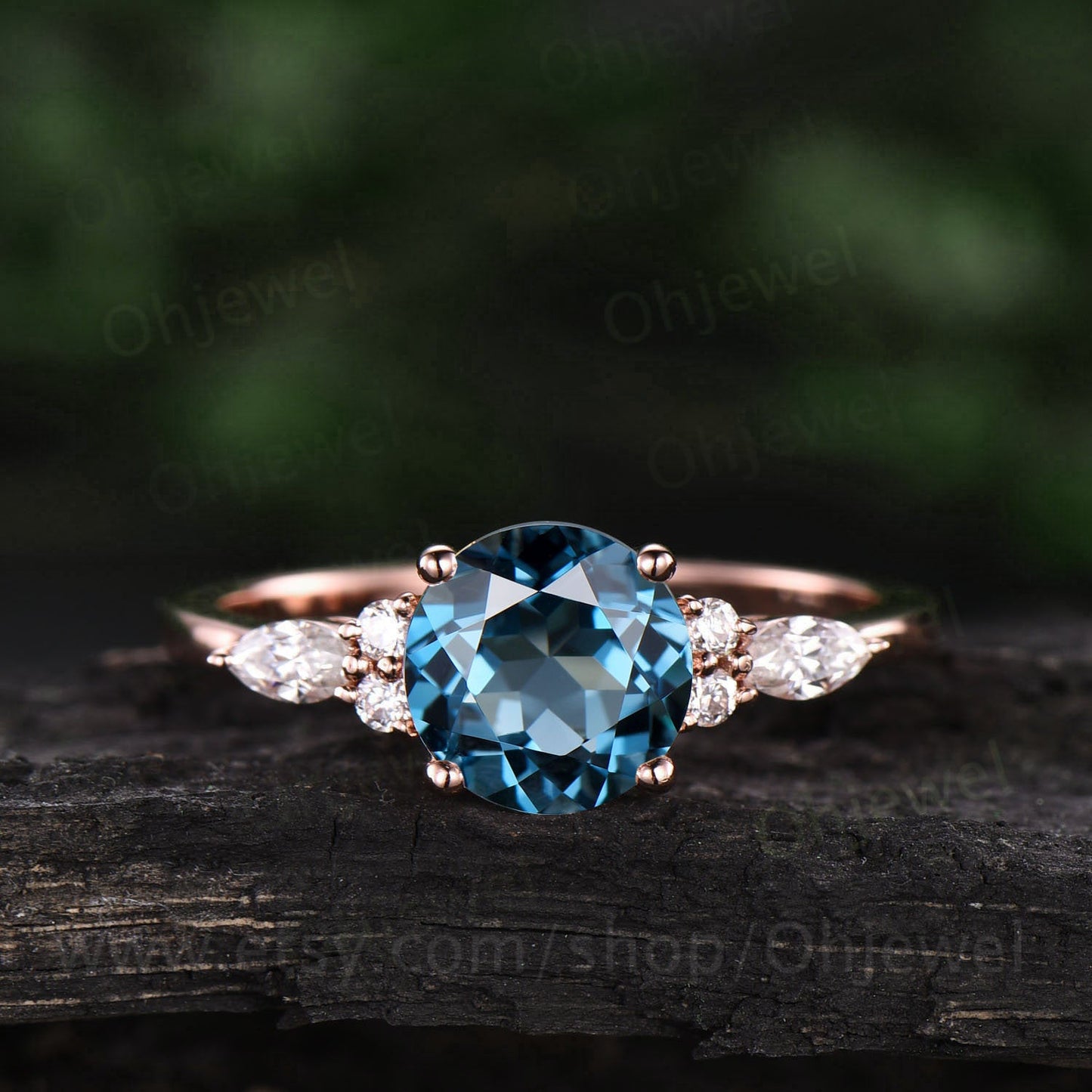 Vintage London blue topaz engagement ring rose gold ring marquise moissanite ring for women unique topaz ring gold birthstone ring gift