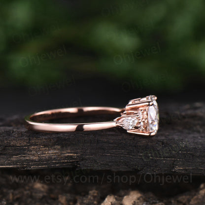 Round shaped moonstone ring vintage moonstone engagement ring marquise ring unique moissanite ring for women June birthstone ring jewelry