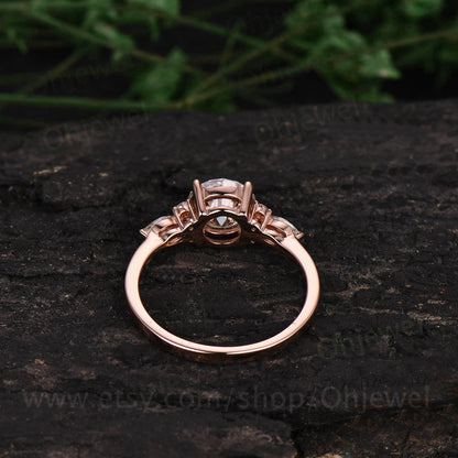 Round shaped moonstone ring vintage moonstone engagement ring marquise ring unique moissanite ring for women June birthstone ring jewelry