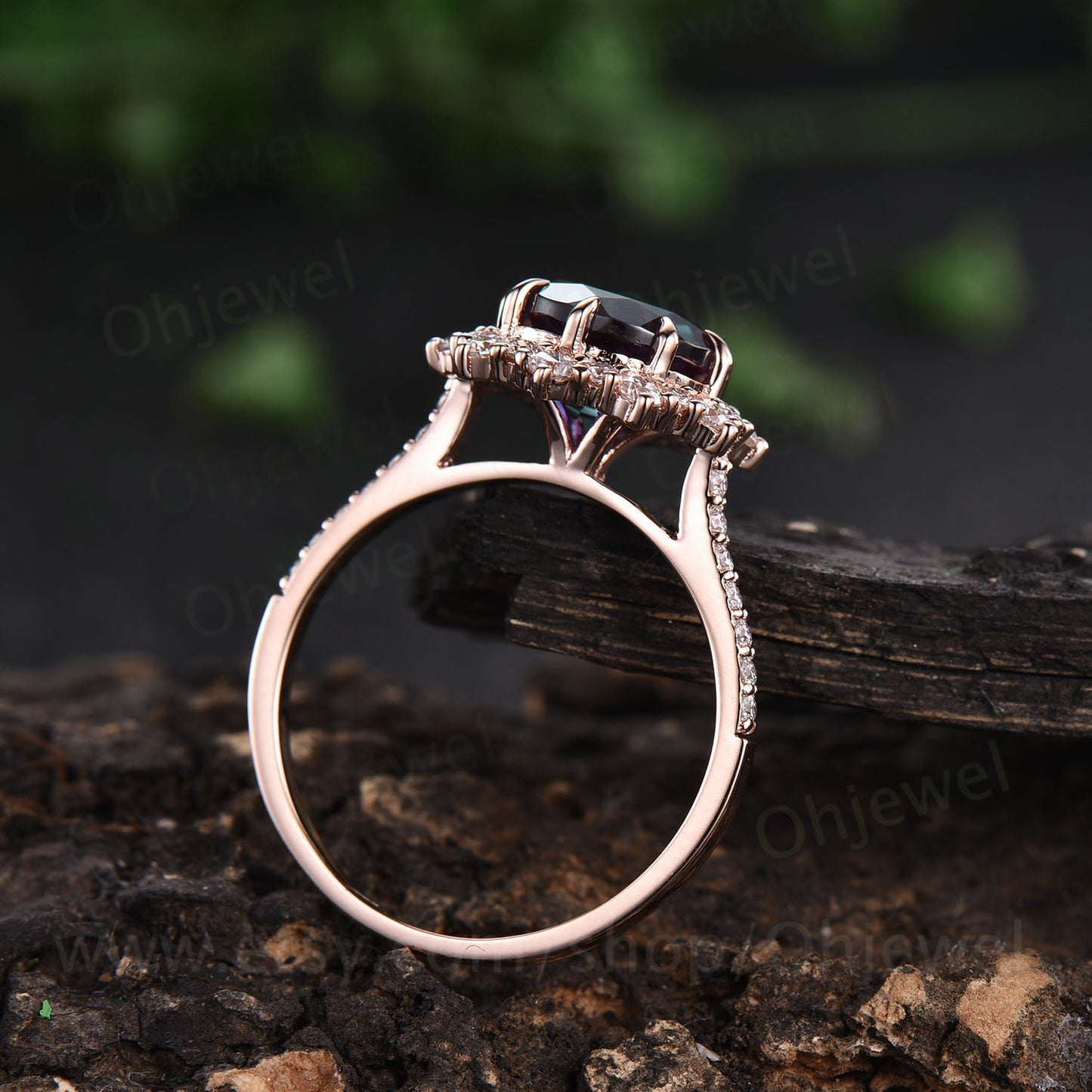8mm round shaped alexandrite ring vintage color change alexandrite engagement ring rose gold ring moissanite ring women June birthstone ring