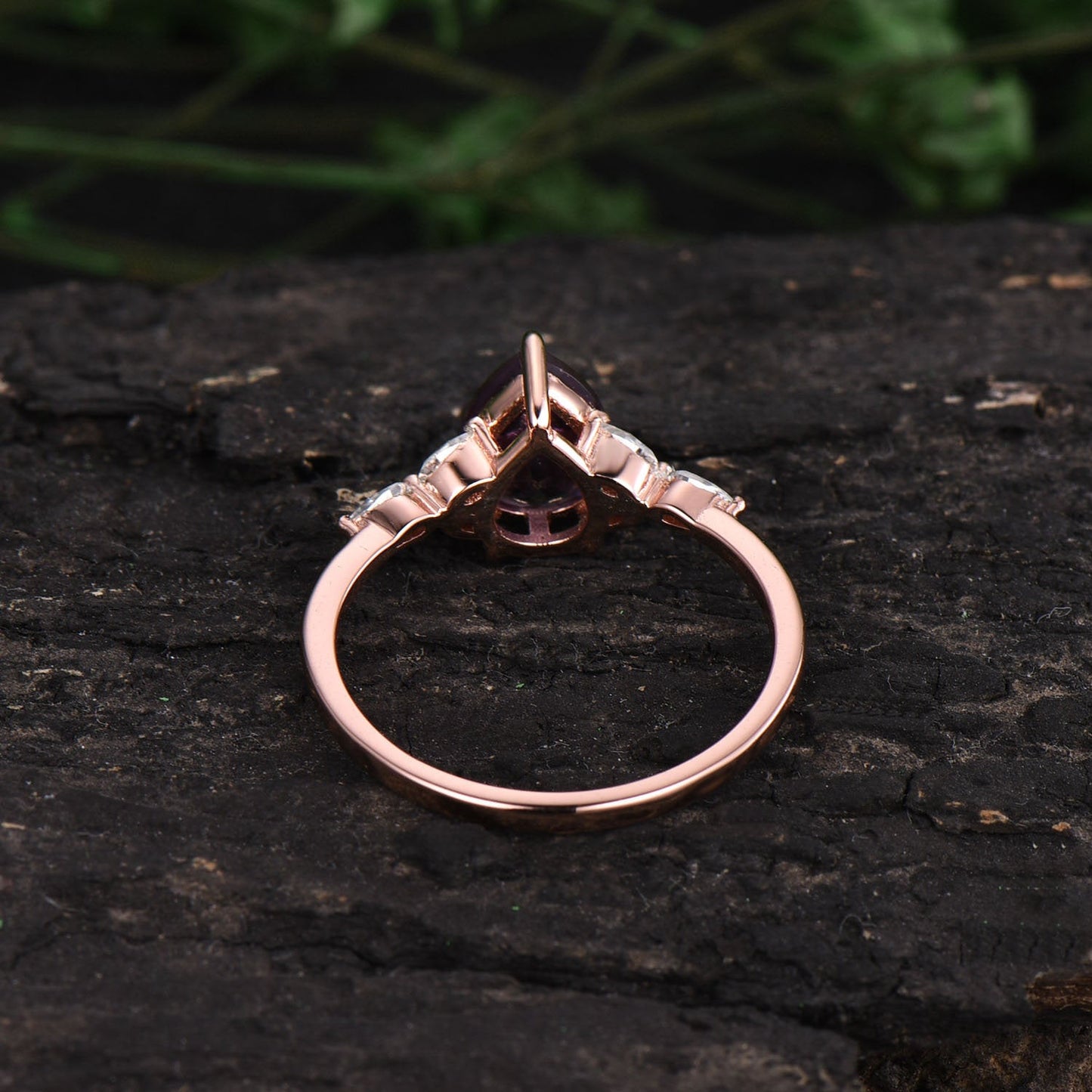 Vintage black rutilated quartz engagement ring pear shaped moissanite ring rose gold 7 stone ring for women antique jewelry bridal gift