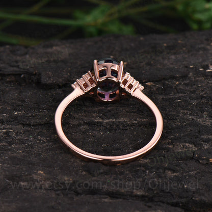 Oval moss agate ring unique vintage moss agate engagement ring dainty diamond ring rose gold ring for women promise wedding anniversary ring