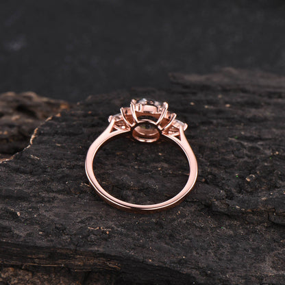 Round black rutilated quartz engagement ring vintage rose gold ring pear moissanite ring unique cluster ring bridal wedding gift for women