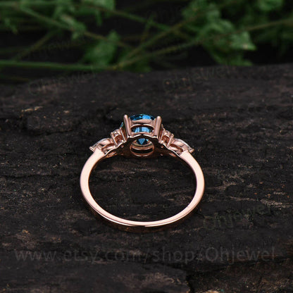 Vintage London blue topaz engagement ring rose gold ring marquise moissanite ring for women unique topaz ring gold birthstone ring gift