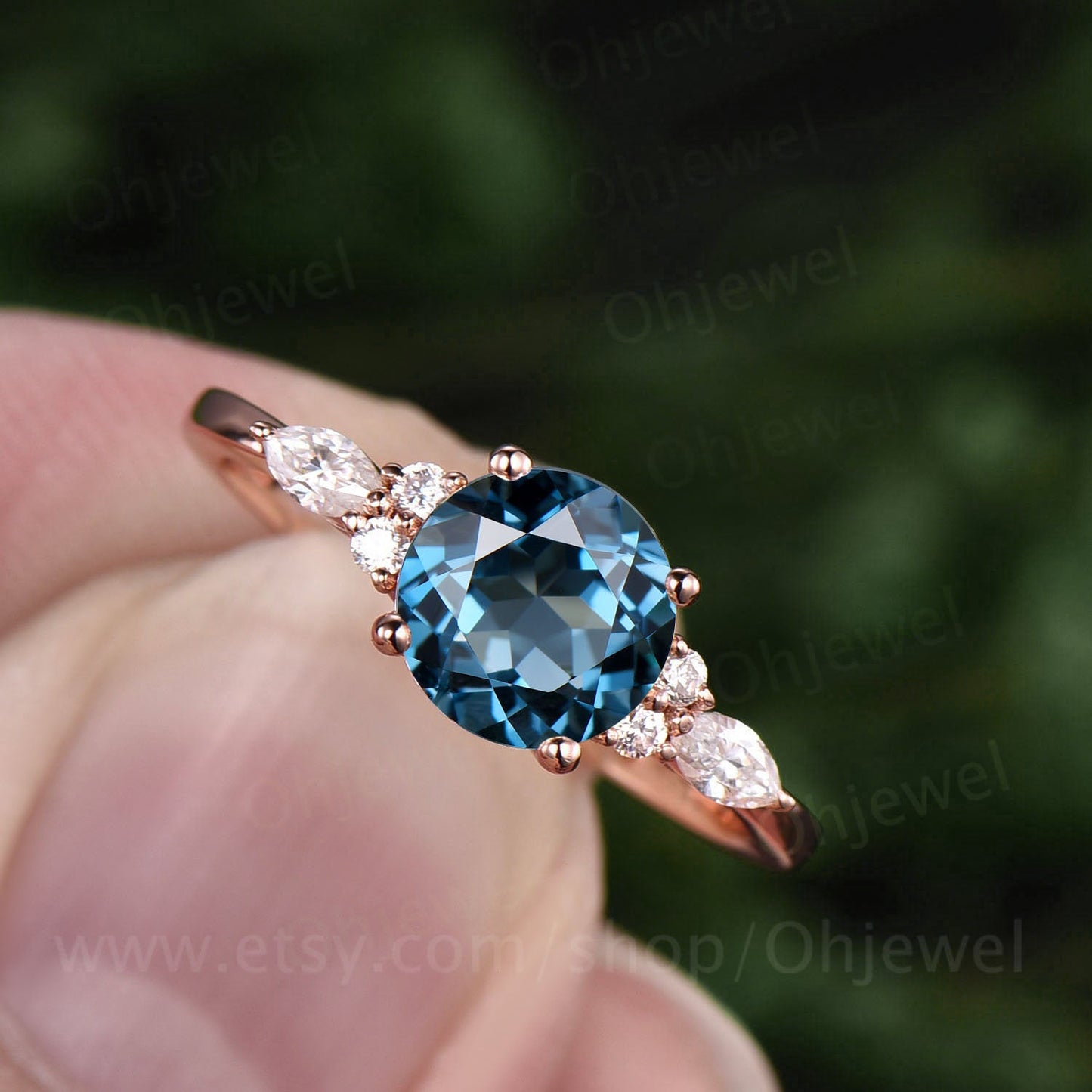 Vintage London blue topaz engagement ring rose gold ring marquise moissanite ring for women unique topaz ring gold birthstone ring gift