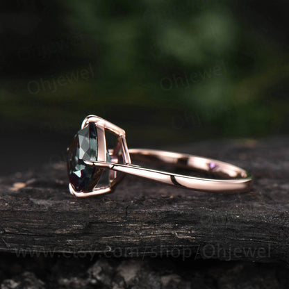Cushion cut moss agate engagement ring vintage solitaire rose gold ring for women green organic moss ring custom jewelry anniversary gift