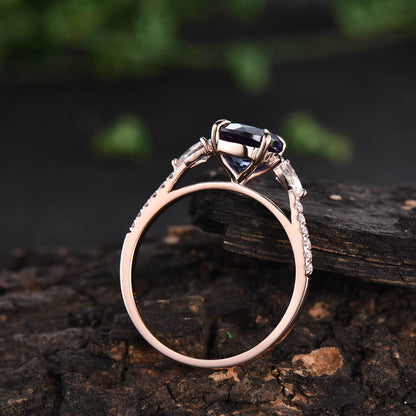 Vintage London blue topaz engagement ring rose gold ring pear moissanite ring real diamond ring November birthstone ring women jewelry gift
