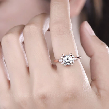 Cluster moissanite ring for women round cut moissanite engagement ring vintage rose gold silver ring anniversary bridal promise ring band