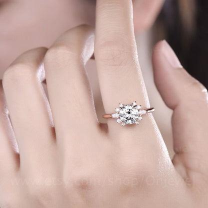 Cluster round moissanite engagement ring flower halo vintage moissanite ring unique engagement ring pear moissanite ring gold silver ring