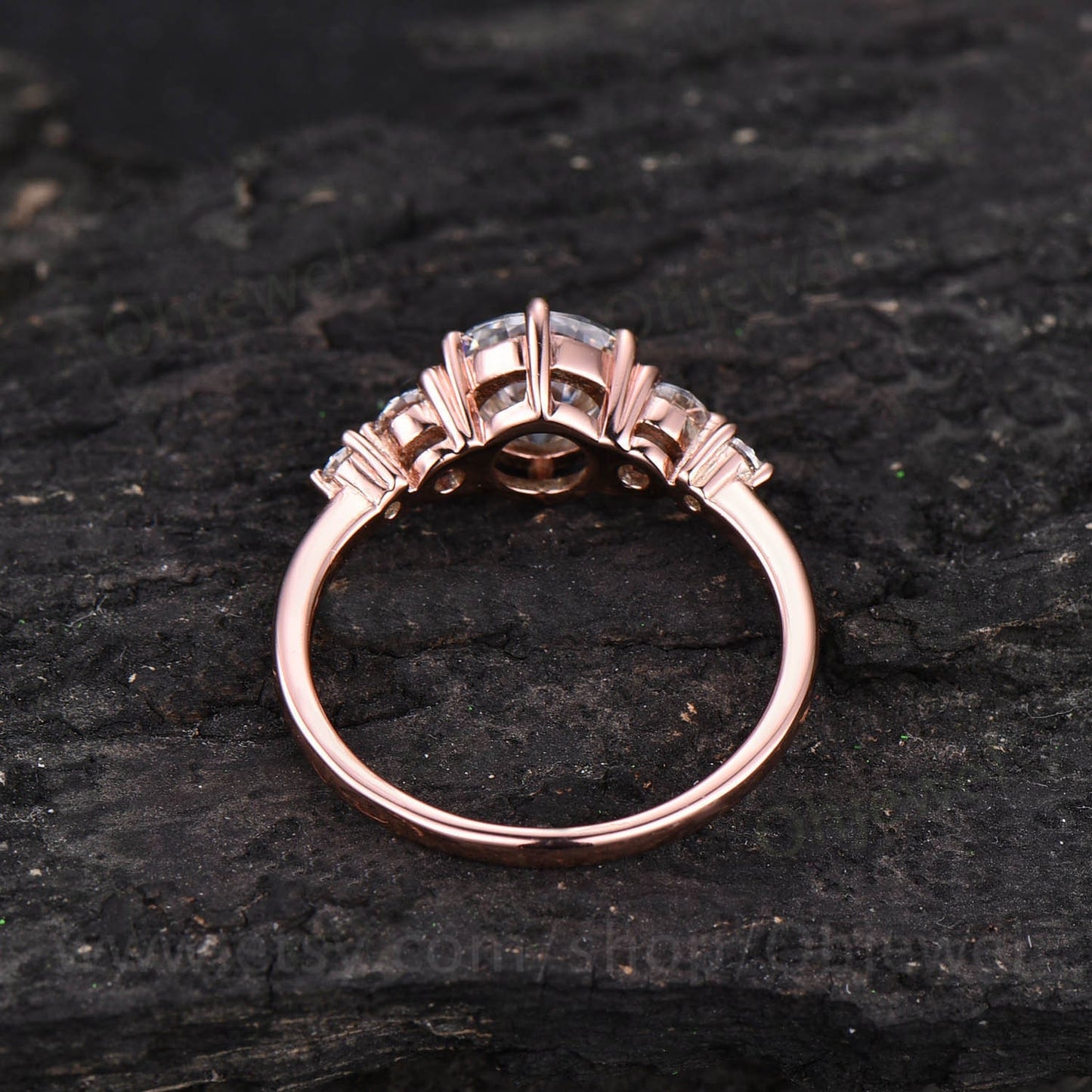 Round moissanite engagement ring vintage five stone moissanite ring minimalist dainty ring for women rose gold silver anniversary ring gift