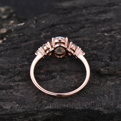 Oval cut moissanite engagement ring five stone ring vintage rose gold ring custom dainty jewelry promise ring for her unique wedding ring