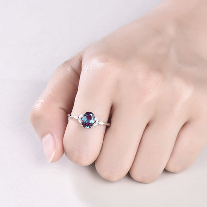 Alexandrite ring vintage oval cut engagement ring flower unique white gold engagement ring cluster moissanite ring anniversary ring gifts