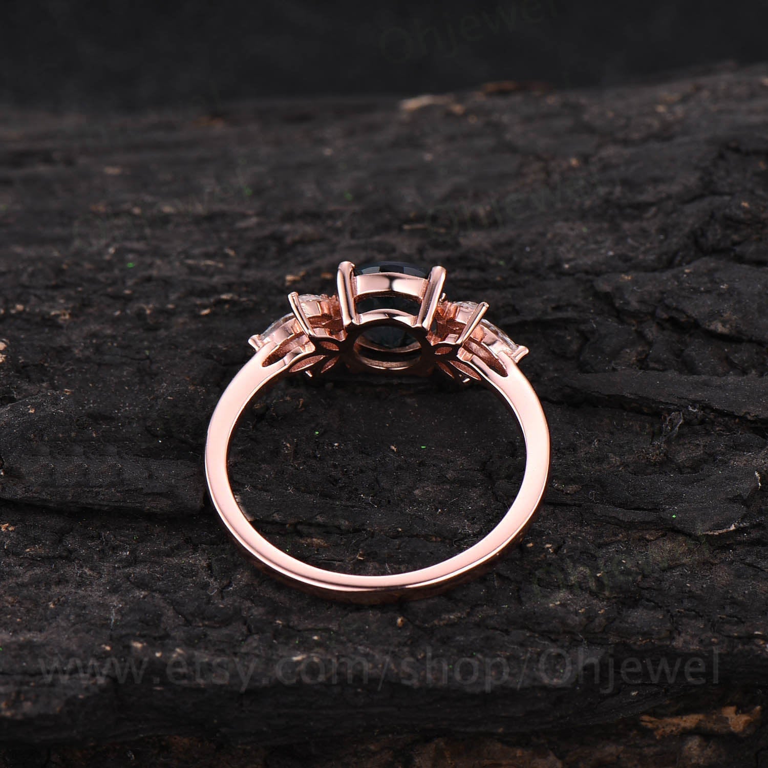 Art Deco Rose selling Flower Ring, Rose Flower Black Rutile Engagement Ring, White Gold Black Rutile Wedding Ring,Unique Rutile Promise Ring For Her