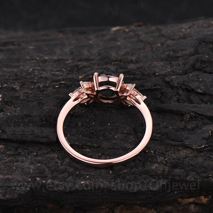 Vintage black rutilated quartz engagement ring art deco flower cluster moissanite engagement ring rose gold women black stone ring wedding