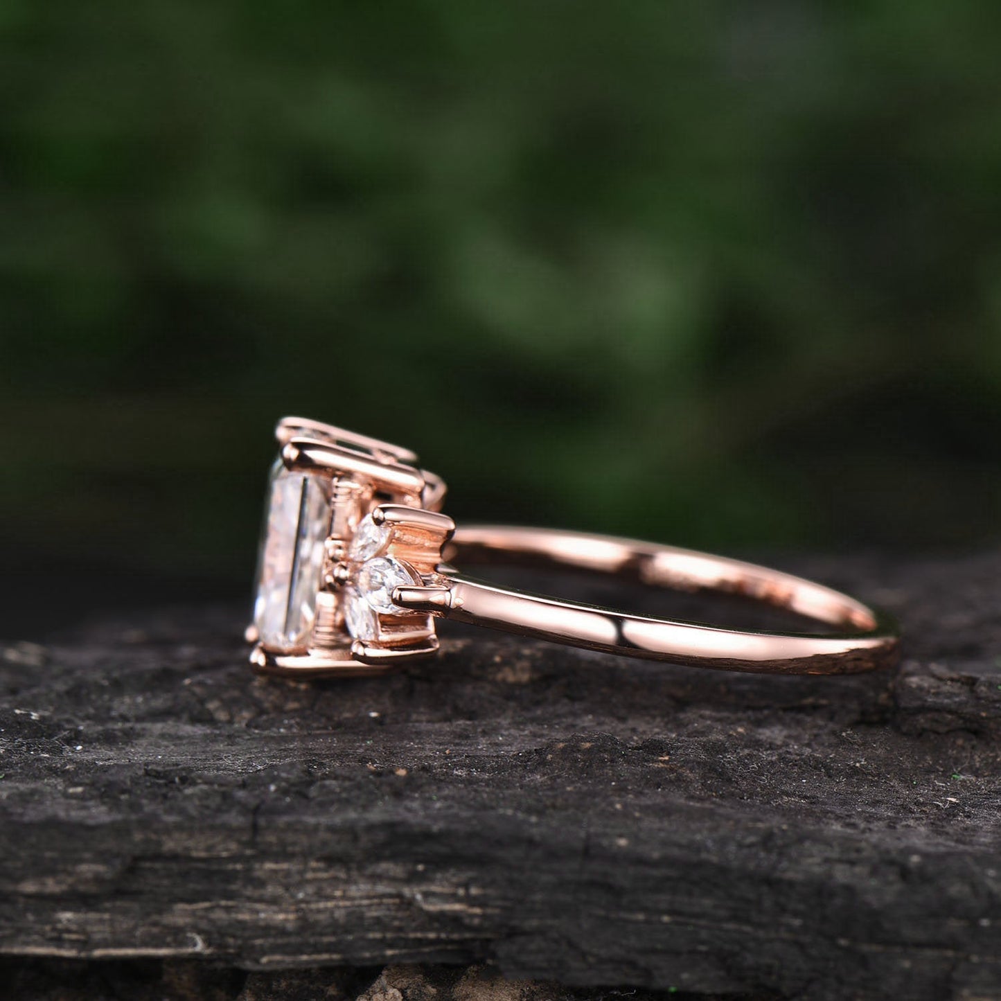 Radiant cut moissanite engagement ring vintage rose gold ring cluster marquise moissanite ring unique anniversary ring dainty jewelry gift