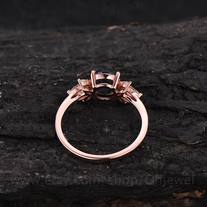 Round cut moss agate engagement ring vintage 7 stone rose gold ring marquise moissanite ring women unique wedding ring green moss ring gift