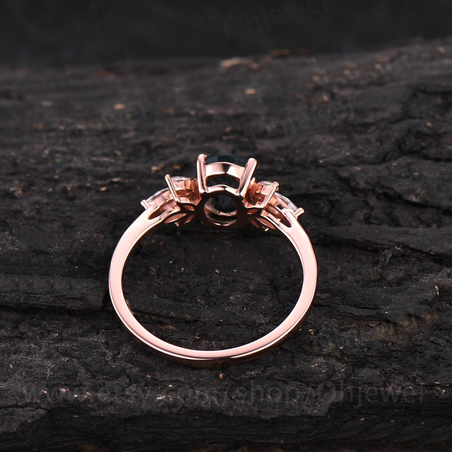 Oval cut black rutilated quartz engagement ring 7 stone rose gold ring marquise moissanite ring vintage unique engagement ring for women