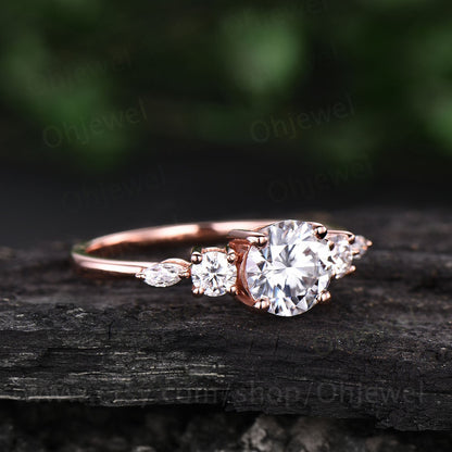 Unique moissanite ring gold silver vintage moissanite engagement ring rose gold art deco stacking ring round cut ring promise ring for women