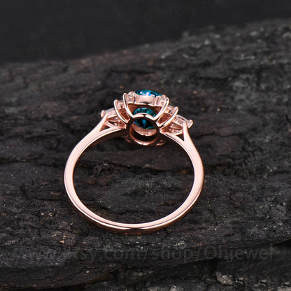 Oval cut Alexandrite ring gold silver women vintage Alexandrite engagement ring rose gold halo cluster moissanite ring bridal wedding ring