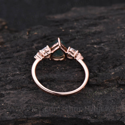 Alexandrite ring gold silver women vintage Alexandrite engagement ring rose gold five stone pear shaped bridal ring moissanite ring band