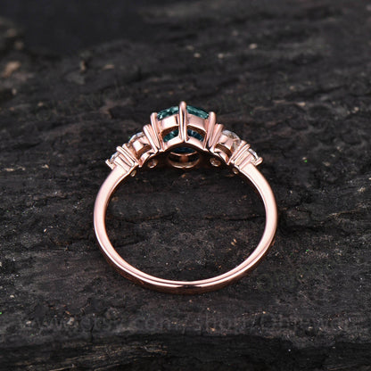 Alexandrite ring silver women unique vintage Alexandrite engagement ring rose gold round cut ring June birthstone jewelry promise ring her
