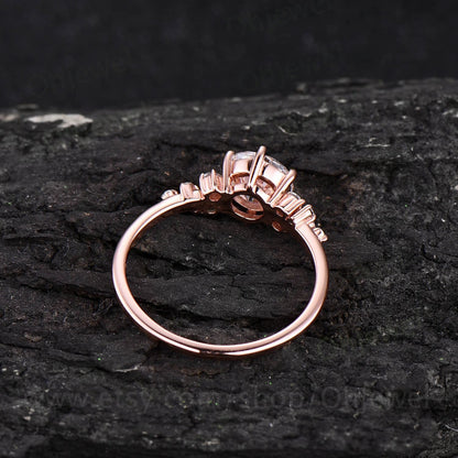 Cluster unique vintage moissanite engagement ring rose gold silver round cut promise ring women six prong ring custom bridal wedding ring