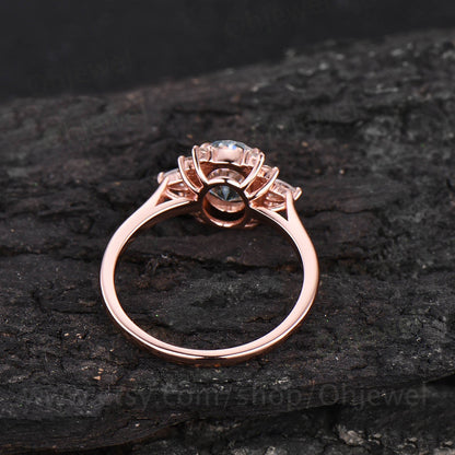 Cluster unique halo vintage style green moss agate engagement ring rose gold silver ring oval cut bridal ring custom ring women her gift