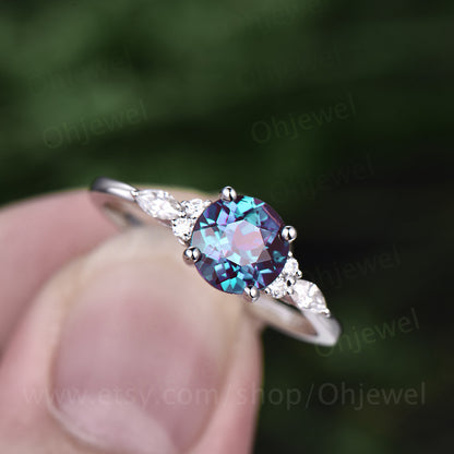 Rose gold ring Alexandrite ring for women vintage Alexandrite engagement ring June birthstone anniversary gift moissanite marquise ring