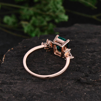 Emerald cut emerald engagement ring 7 stone rose gold silver ring marquise ring setting unique moissanite ring for women dainty wedding ring