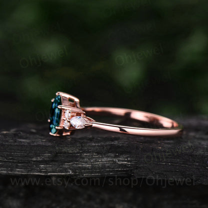 Hexagon Alexandrite engagement ring art deco rose gold silver ring 7 stone vintage moissanite ring for women promise anniversary ring gift