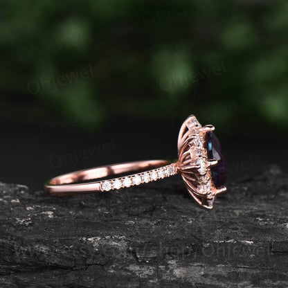 Cushion cut alexandrite engagement ring vintage rose gold ring women June birthstone ring eternity moissanite ring custom ring silver gift